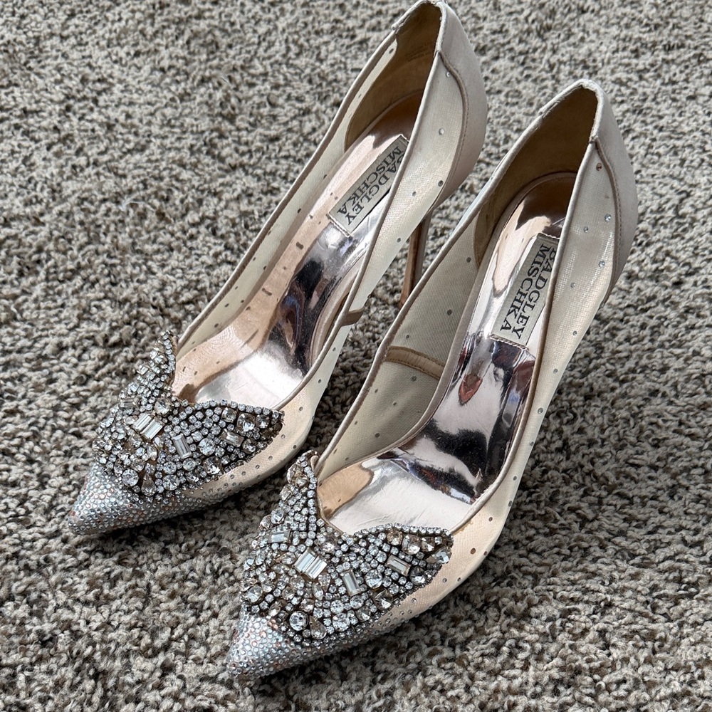 Badgley Mischka Crystal-Embellished Champagne Pumps